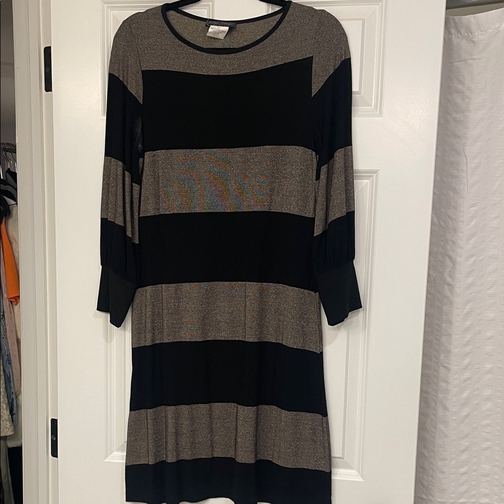 Blu Sage Black and Gray Striped Long Sleeve Dress